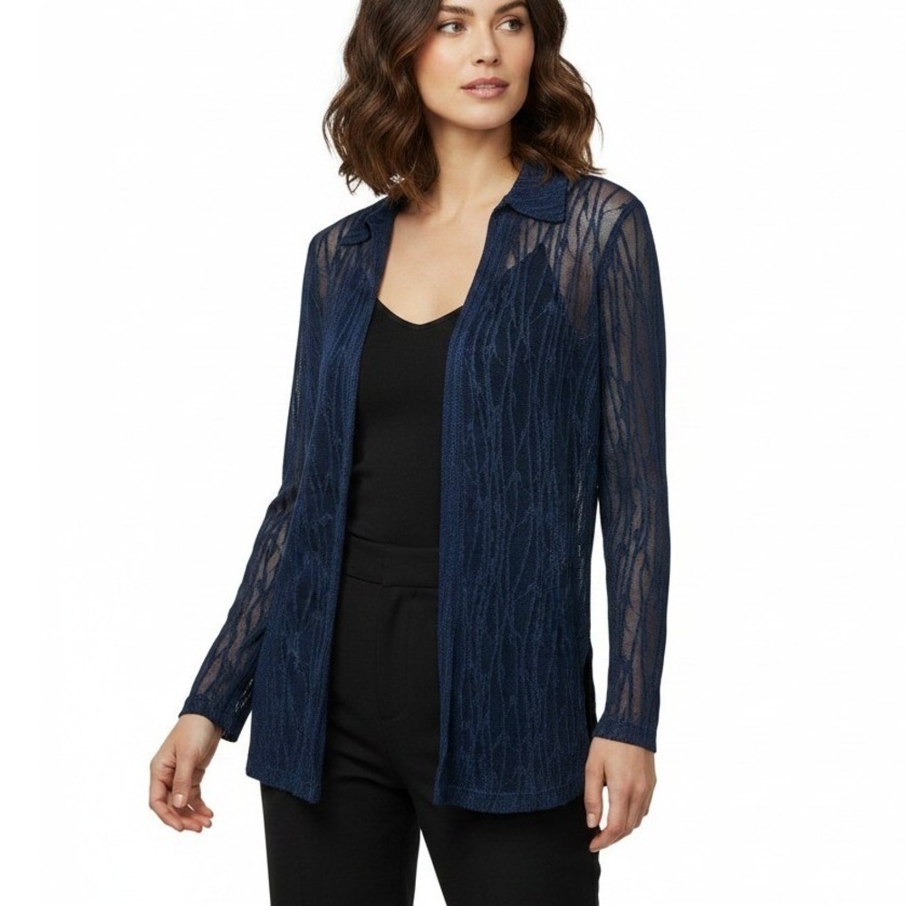 Sheer Lace Longline Cardigan Petite Navy Open Front Romantic Whimsigoth 90s